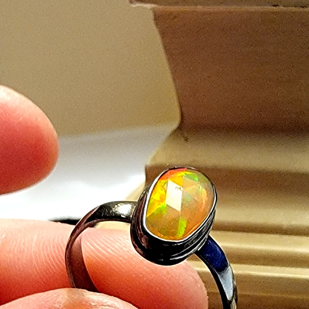 Silver Fire Opal ring size 7.75 - Picture 4 of 5
